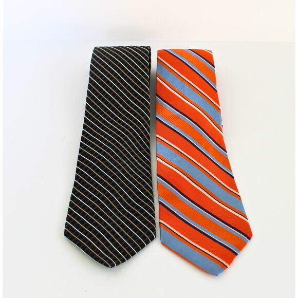 Tommy Hilfiger Ties Lot Of 2 Silk Classic Orange Stripe Black Geo Boardroom Chic - Picture 1 of 14